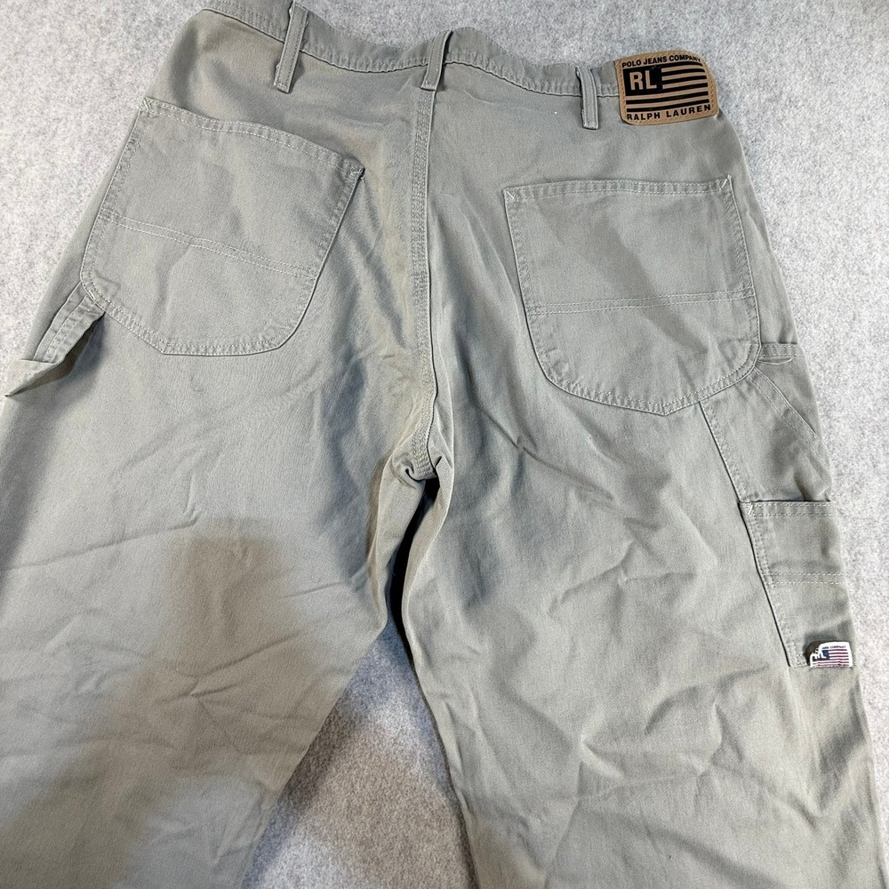 Polo Jeans Co Ralph Lauren Mens Carpenter Pants 34x32 Khaki Tan Cotton Utility - Picture 7 of 7